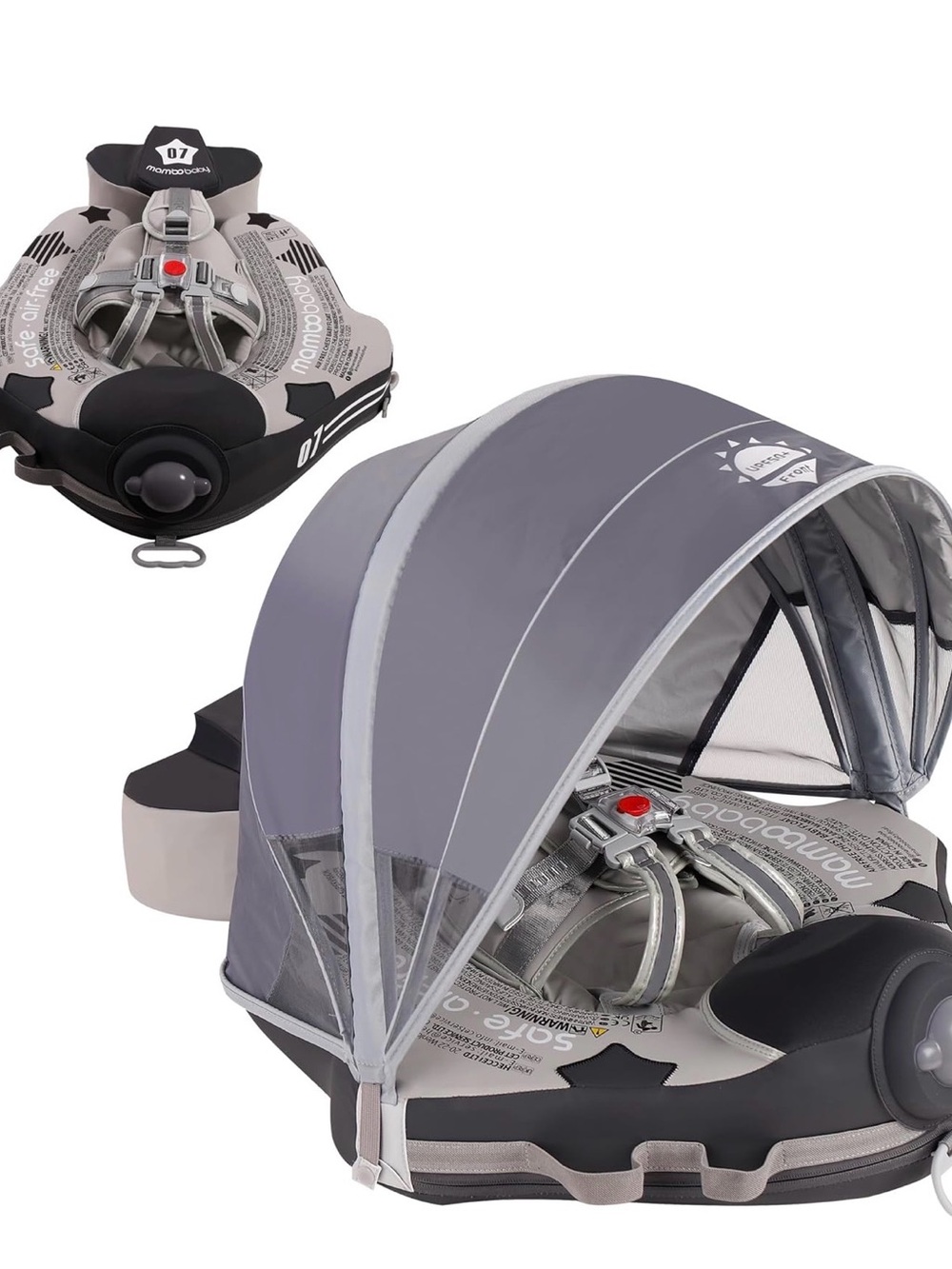 Mambobaby gray airplane baby Float with Removable canopy shade and tail pillow